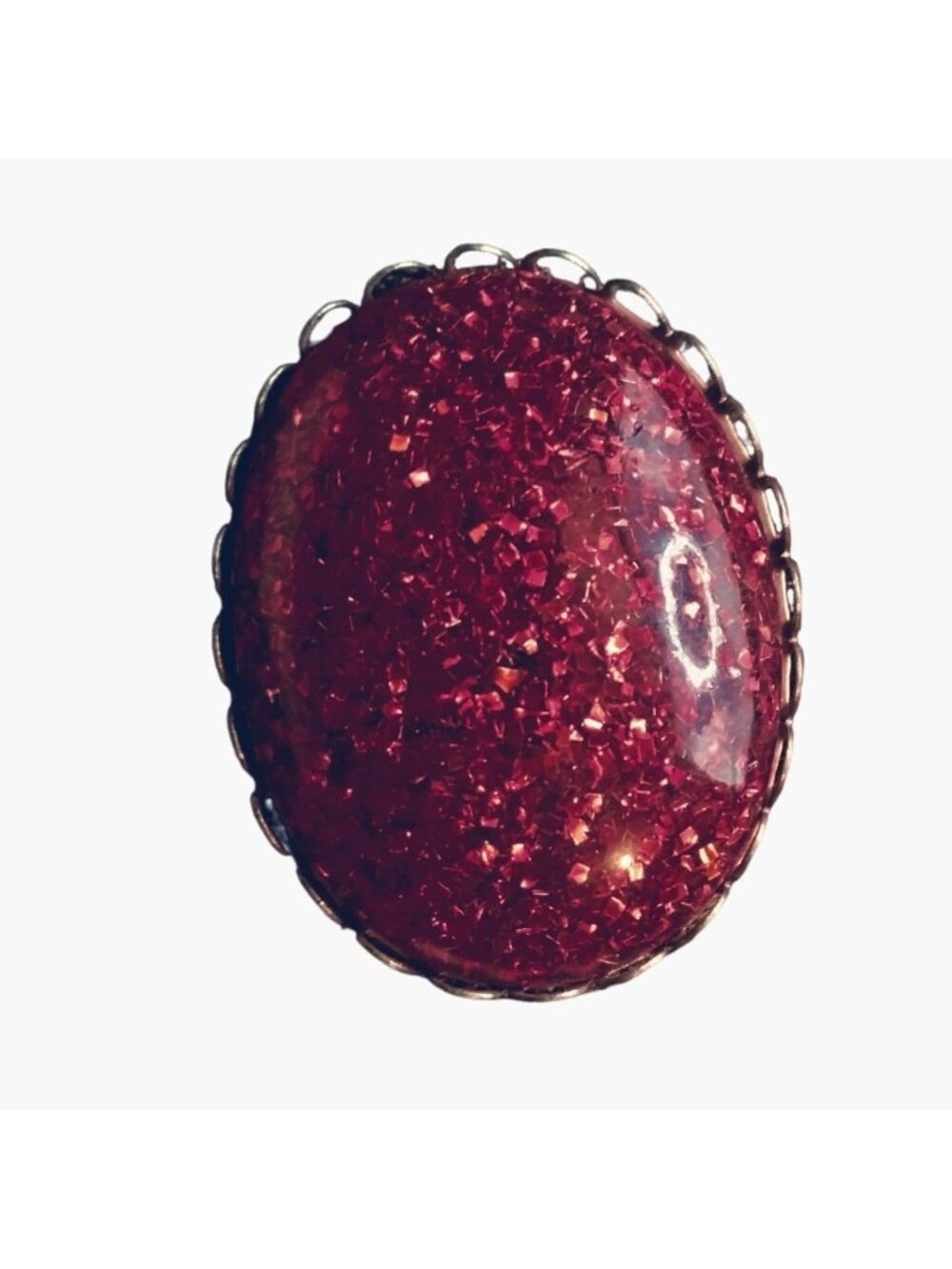 Red Glitter Oval Brooch Pin Vintage Cabochon Jewelry Accessory
